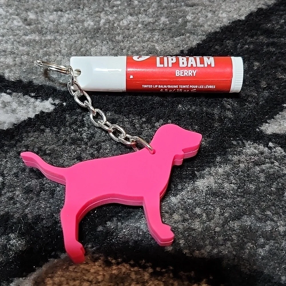 VS PINK BERRY TINTED LIP BALM SPF 15 & PINK DOG KEYCHAIN CHARM PRICE FIRM